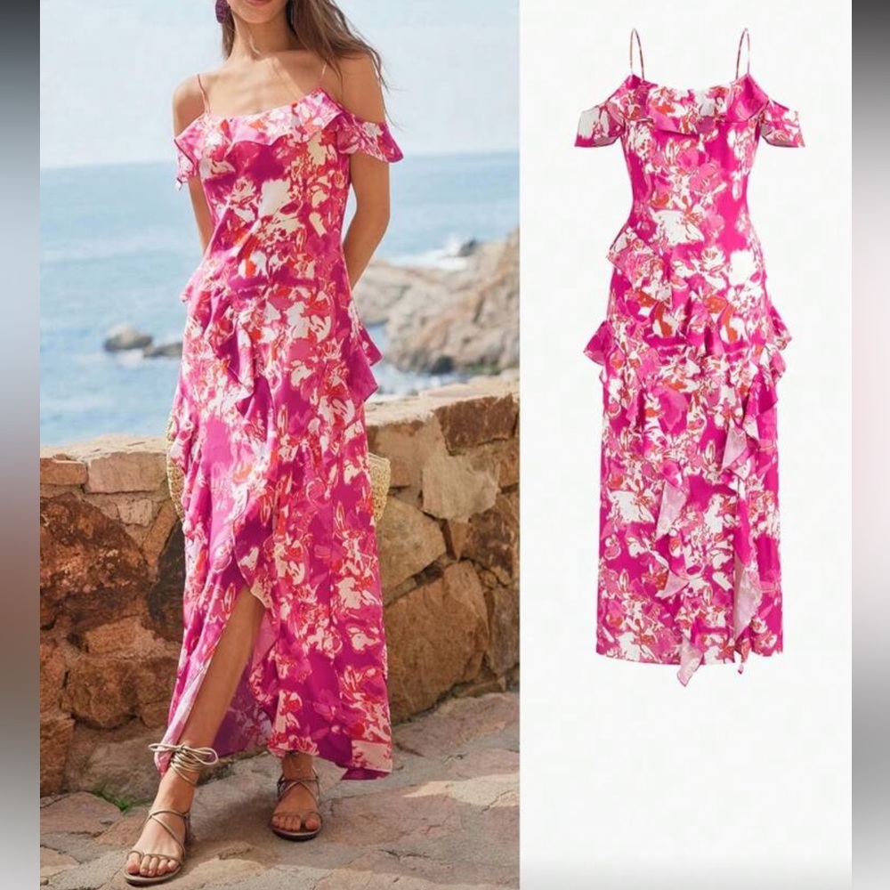 MOTF Vibrant Pink Floral Maxi Dress